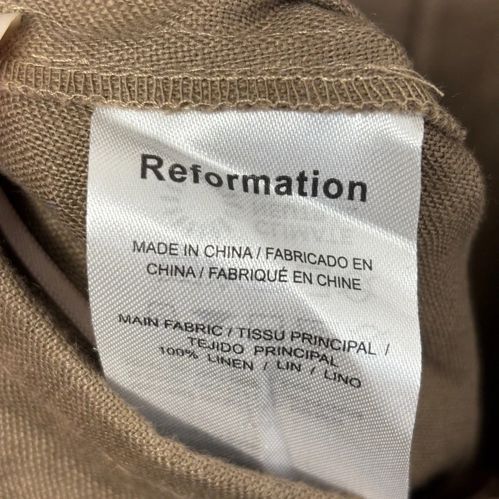 Reformation Autumn Linen Jumpsuit‎ Taupe Tan Wide Leg Open Back 0